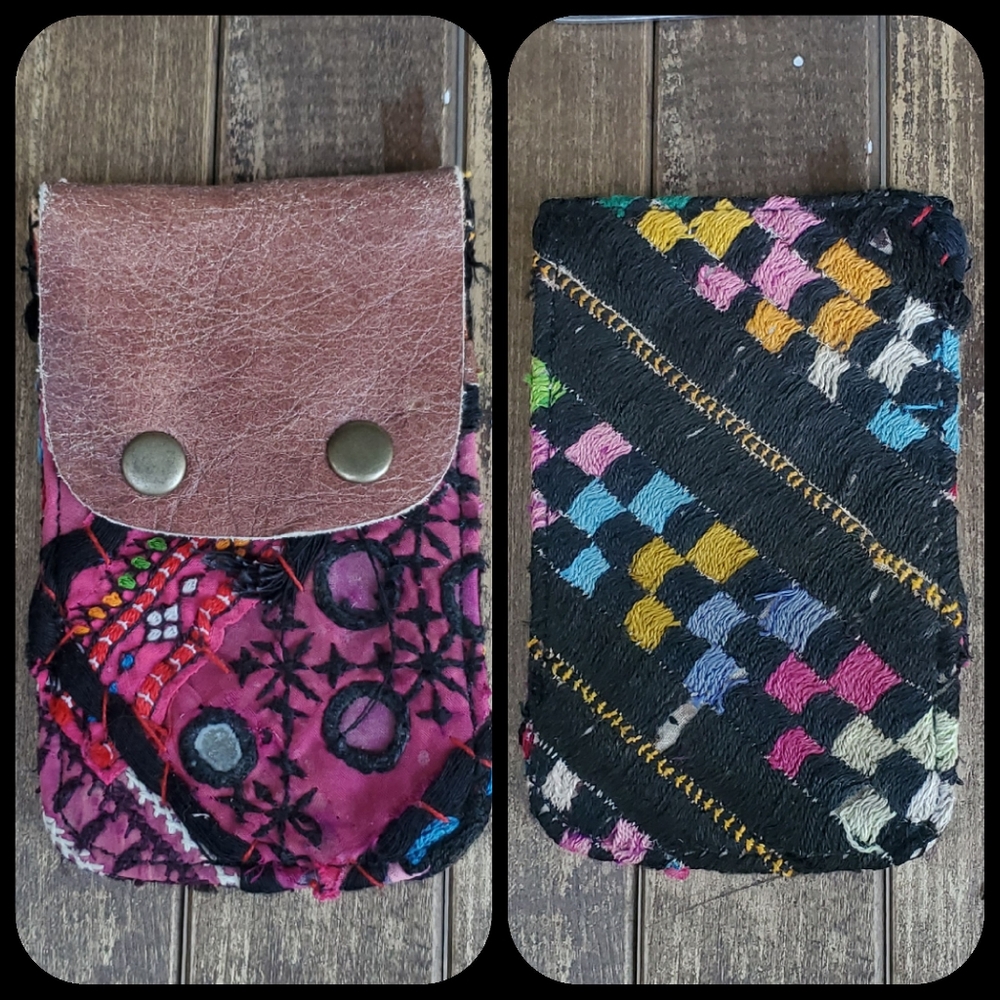 🧠🍳 Free People Boho Embroidered Repurposed vtg banjara hippie Wallet card case